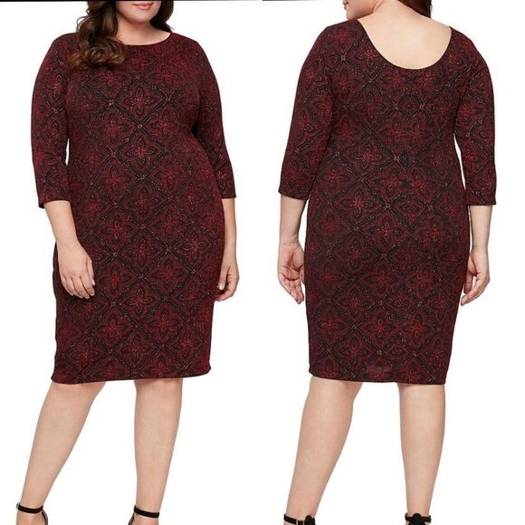 SLNY Dresses & Skirts - SLNY Red Black bling Christmas party formal bodycon sheath midi dress womens 14